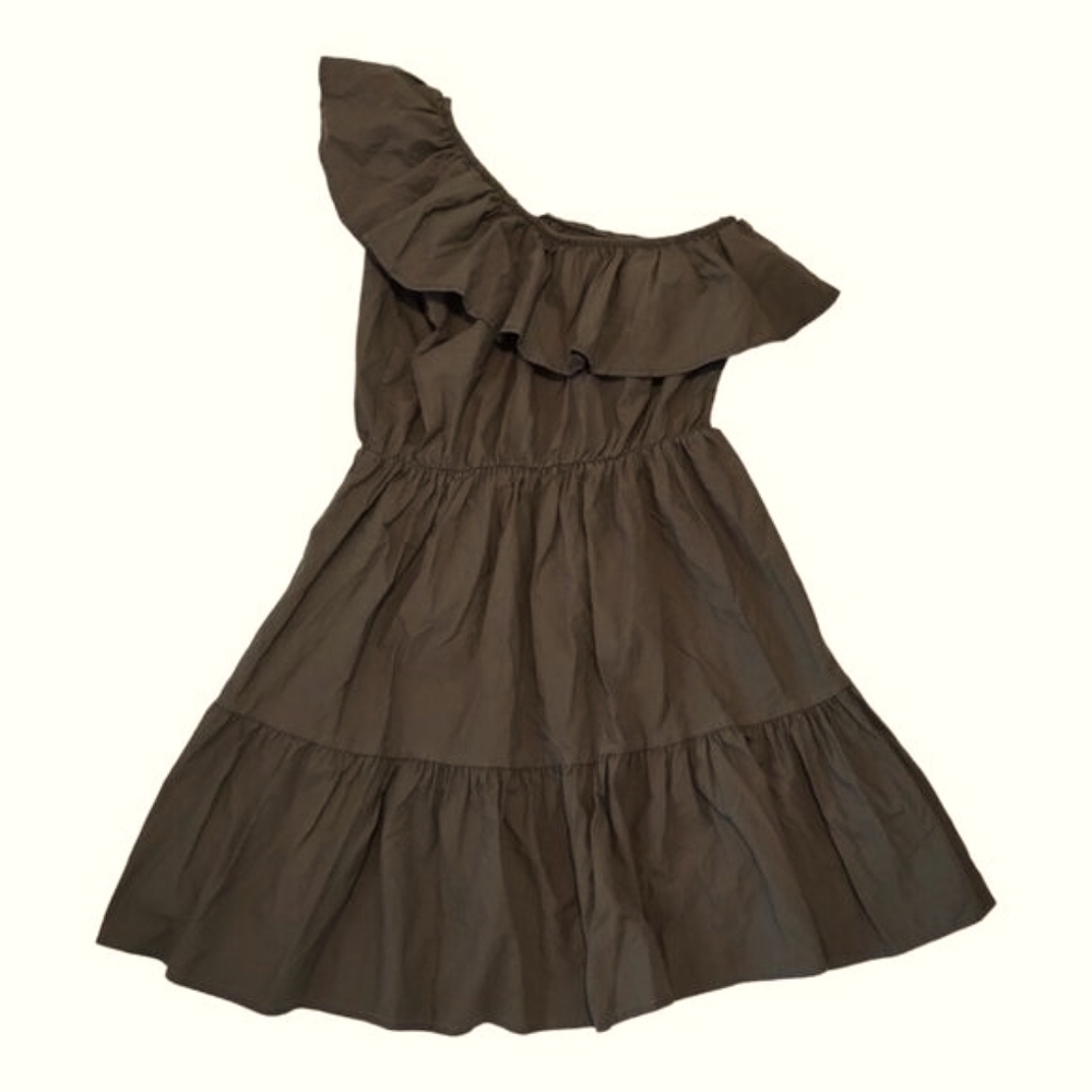 Vicolo Women's One Shoulder Ruffled Tiered Knee-Length Dress Army‎ Green